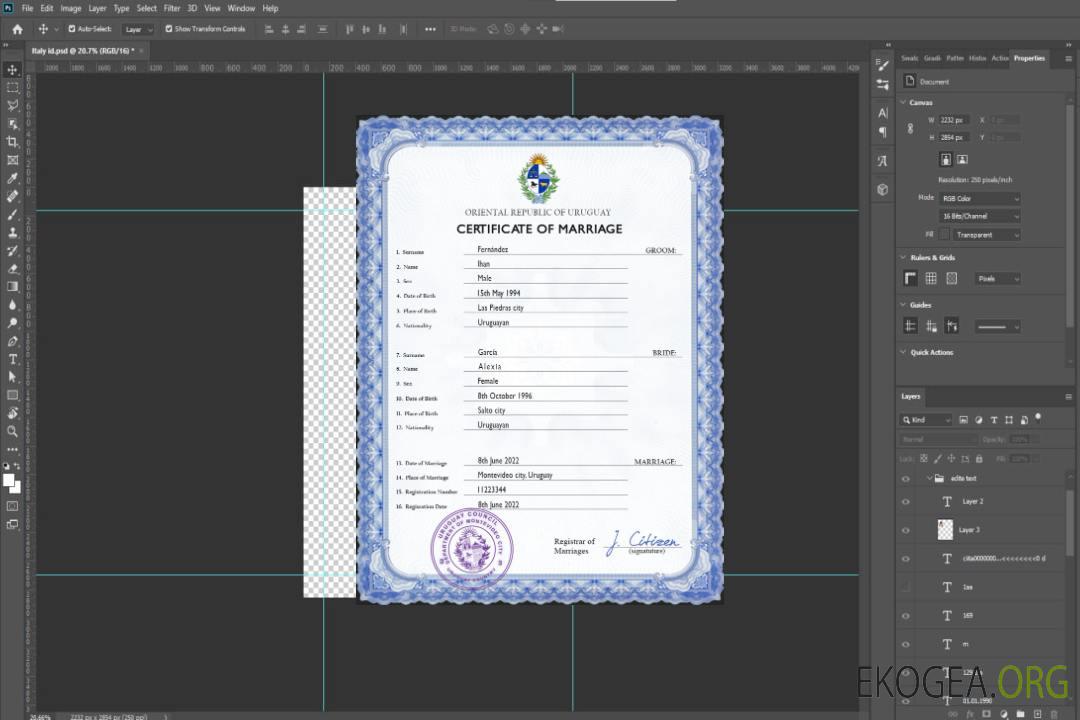 Modèle PSD de certificat de mariage en Uruguay template Modèle PSD de certificat de mariage en Uruguay template